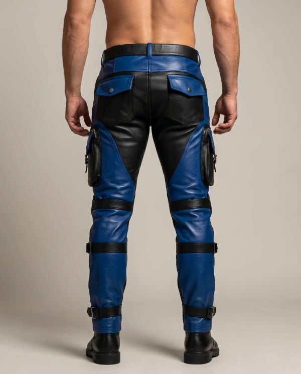 Men's Red & Black Tactical Leather Cargo Pants – Gothic Cyberpunk Steampunk Biker Trousers, - Image 9