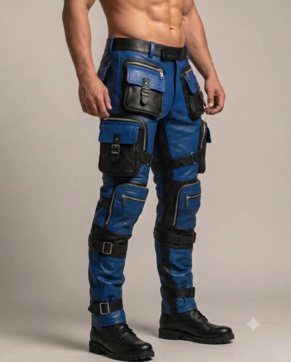 Men's Red & Black Tactical Leather Cargo Pants – Gothic Cyberpunk Steampunk Biker Trousers, - Image 10